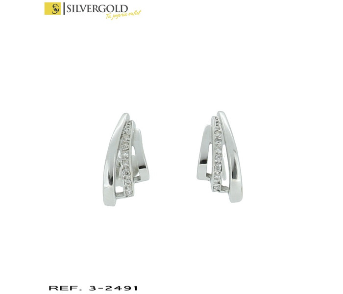 1-3-2491-1-Pendientes oro blanco en forma de medio abanico con linea de zirconitas y cierre de presión