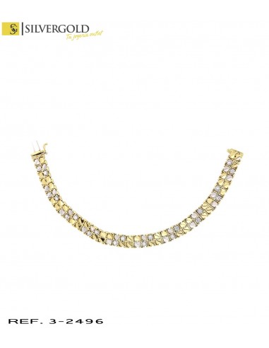 1-3-2496-1-Pulsera bicolor en oro mate y brillo con cristales de circonita