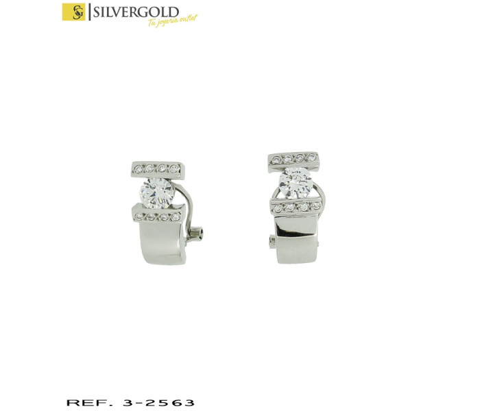 1-3-2563-1-Pendientes oro blanco con zirconita superior cerrada por dos lineas paralelas de zirconitas de meno