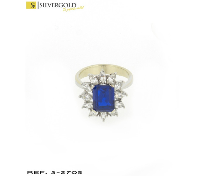 1-3-2705-1-Anillo oro blanco con piedra azul talla esmeralda engarzada y rodeada de zirconitas ojivales