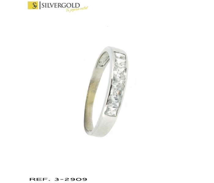 1-3-2909-1-Anillo oro blanco con linea central de zirconitas en talla princesa. Talla 16