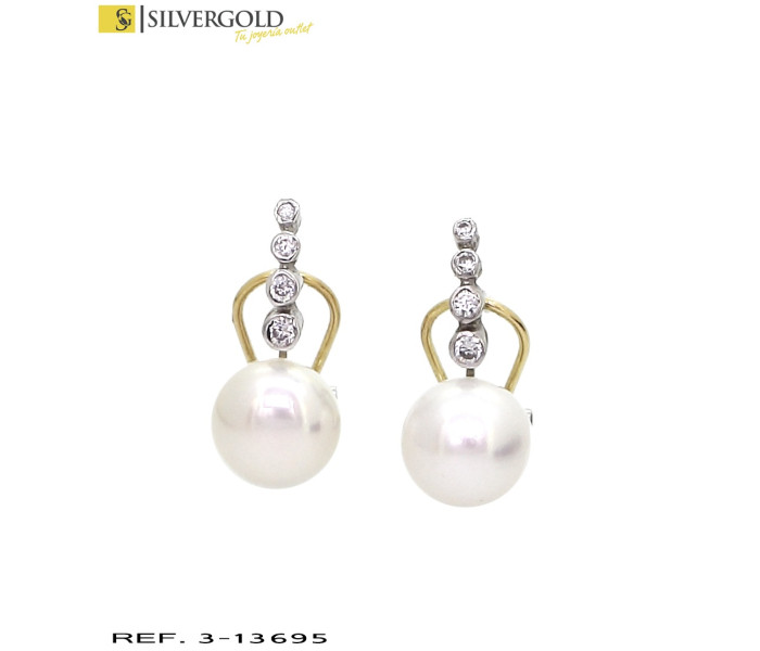 1-3-13695-2-Pendientes oro bicolor 18Kt. con perla y zirconitas