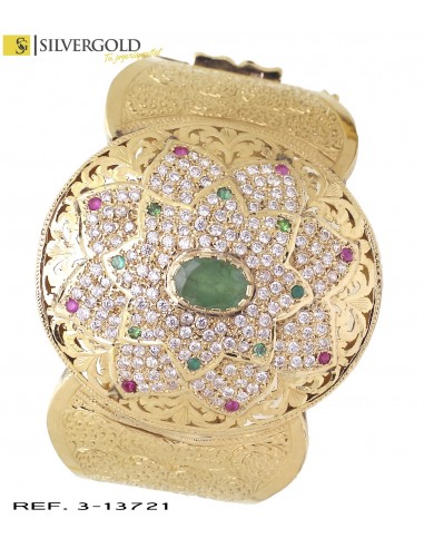1-3-13721-1-Brazalete oro 18Kt. fantasía con piedras rojas, verdes y zirconitas