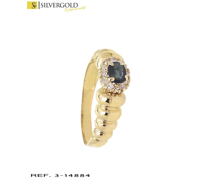 1-3-14884-1-D-Anillo oro 18Kt. gallonado con zafiro y orla de diamantes