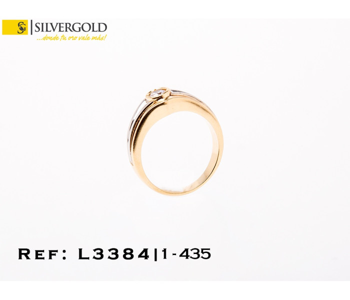 1-1-435-1-Solitario oro bicolor 18 Kt. con circonita L3384