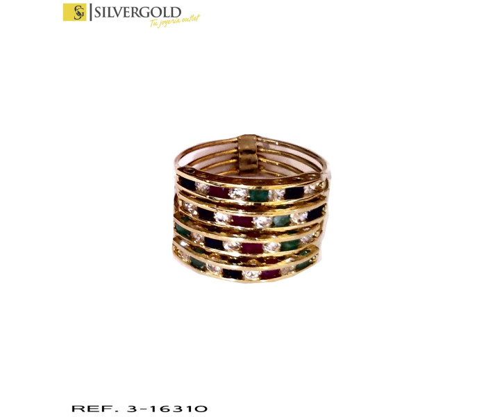 1-3-16310-1-Anillo oro 18Kt. 4 aros con circonitas, rubís, zafiros y esmeraldas