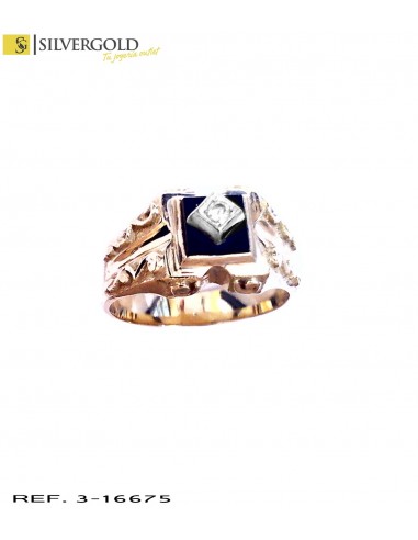 1-3-16675-1-DIA-Solitario oro 18Kt. con diamante sobre base en oro blanco y onix