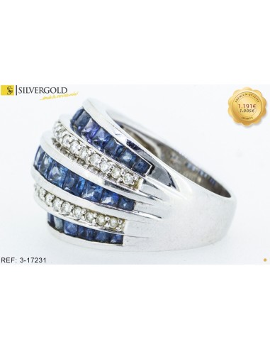 1-3-17231-1-DIA-Anillo oro blanco con dos lineas de circonitas y dos de zafiros azules en talla princesa. Oro 