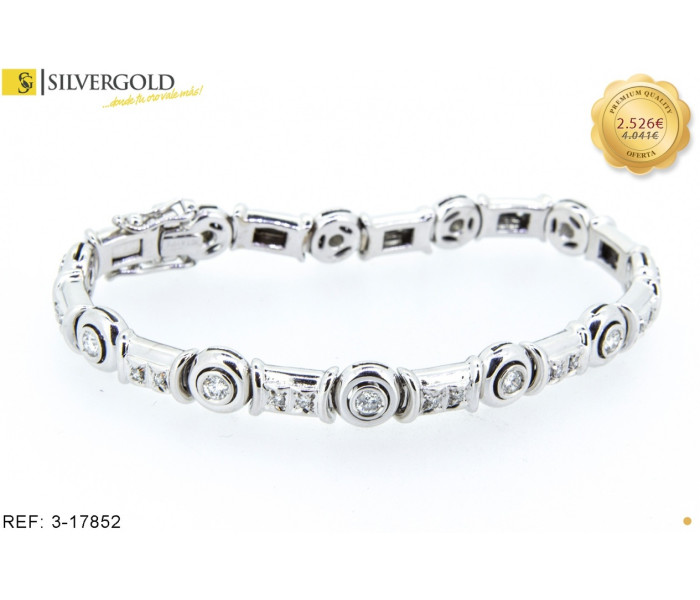 1-3-17852-1-Pulsera oro blanco semi rígida de eslabón alternada y Diamantes. Oro 18 kt.