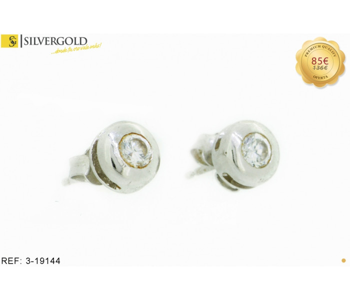 1-3-19144-1-Pendientes redondo oro blanco con circonita central. Oro 18 kt.