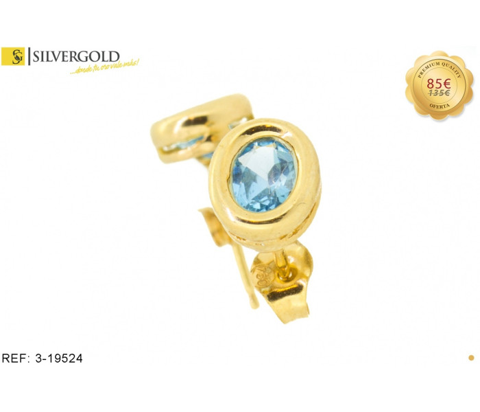 1-3-19524-1-Par de pendientes con piedra azul central. Oro 18 kt.