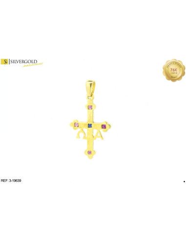 1-3-19639-1-Cruz Griega con pequeñas piedras. Oro 18 kt.