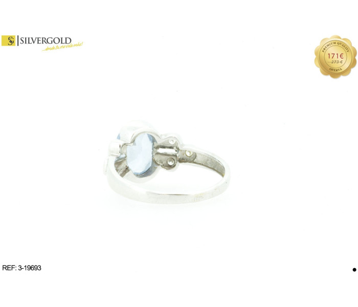 1-3-19693-1-Anillo estilo solitario con piedra tipo agua marina. Oro 18 kt.