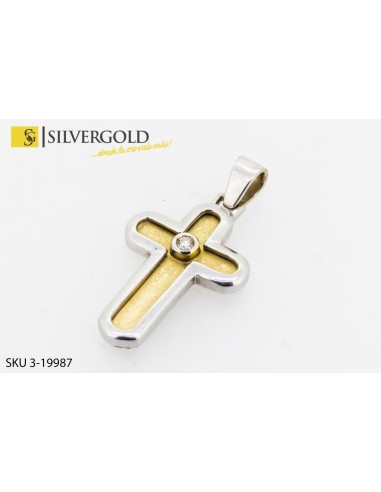 1-3-19987-1-DIA-Cruz de relieve en oro blanco con diamante central. Oro 18 kt.