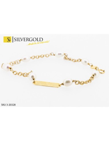 1-3-20328-1-Pulsera infantil tipo esclava alternada con piedra tipo perla. Oro 18 kt.