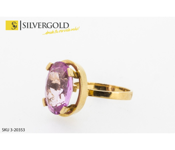 1-3-20353-1-Anillo con piedra rosa engarzada en talla princesa. Oro 18 kt..