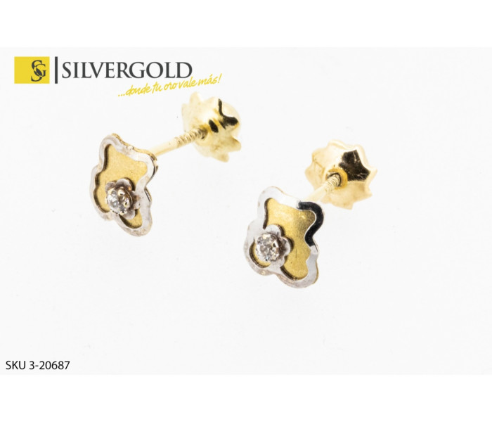 1-3-20687-1-Pendientes infantiles bicolor estilo Tous. Oro 18 kt.