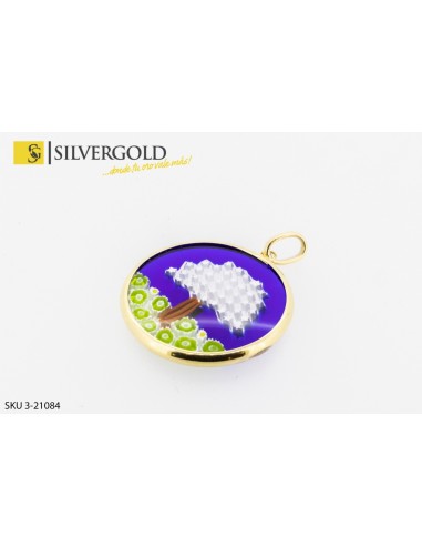 1-3-21084-1-Colgante de cristal de murano con dibujo de árbol. Oro 18 kt