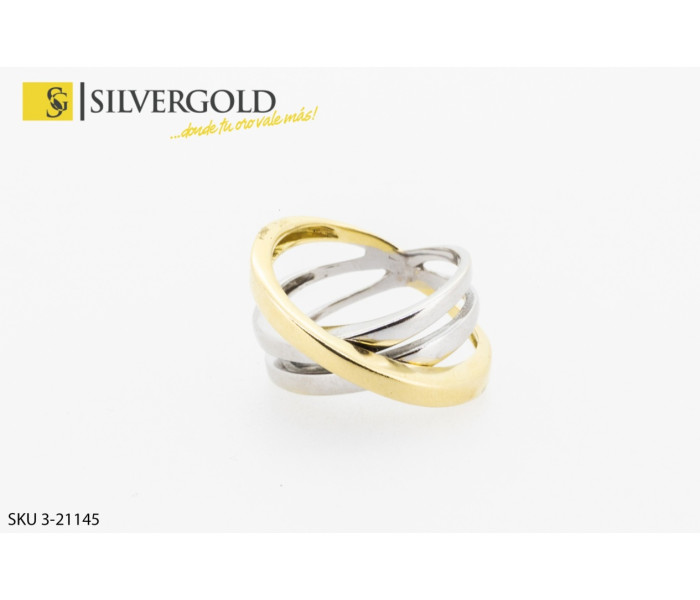 1-3-21145-1-Anillo de aros cruzados en Oro blanco y amarillo. Oro 18 kt. Contraste 750m