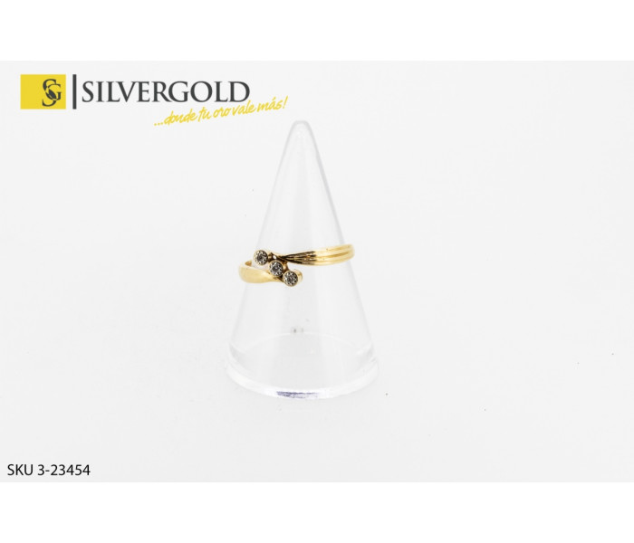 1-3-23454-1-Anillo fino con 3 circoitas dispuestas en diagonal . Oro 18 kt