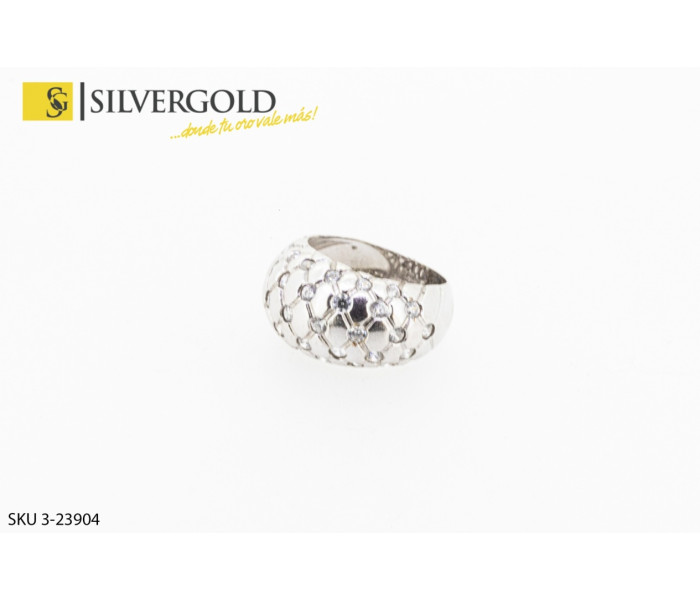 1-3-23904-1-Anillo ancho redondeado con circoitas intercaladas , oro blanco. Oro 18 kt