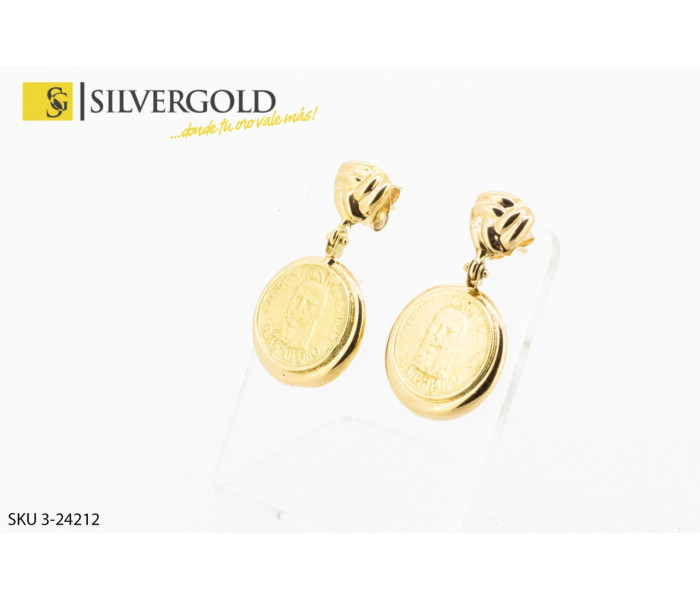 1-3-24212-1-Pendientes colgante de moneda, con tuerca a presión. Contraste 750 m