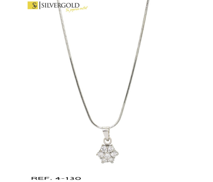 1-4-130-1-Cadena oro blanco 18Kt. tipo cola de topo con colgante en flor de circonitas L 2235