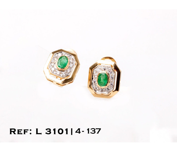 1-4-137-2-Pendientes esmeralda y zirconitas cierre omega (7.38 L 3101)