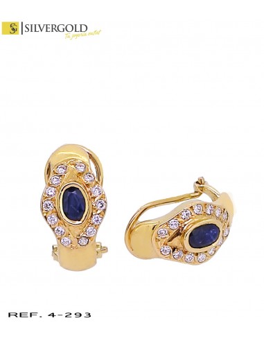 1-4-293-1-Pendientes oro 18Kt. con piedra tipo zafiro y circonitas L 1365