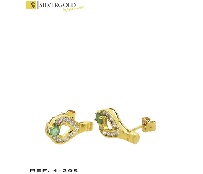 1-4-295-2-Pendientes forma de gota con piedra verde inferior y circonitas en bordes