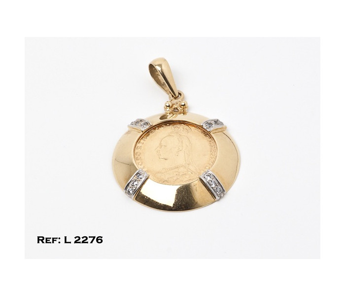 1-1-588-1-COLGANTE MONEDA REINA VICTORIA CON ORLA ANCHA Y CHISPITAS L2276