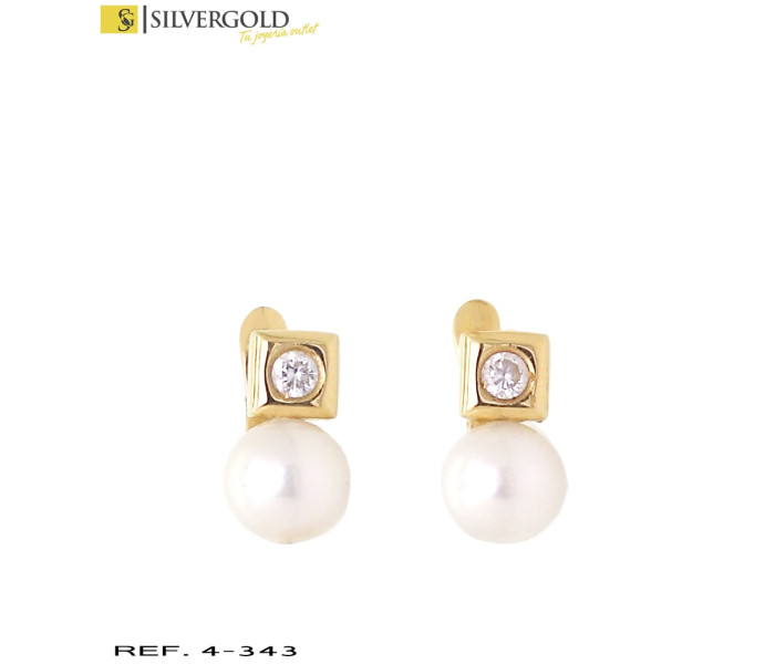 1-4-343-1-Pendientes oro 18Kt. tu y yo con perla y circonita L1876