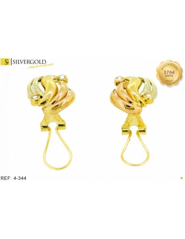 1-4-344-3-DIA-Pendientes ondulados bicolor con diamantes. Oro 18 kt. L1880