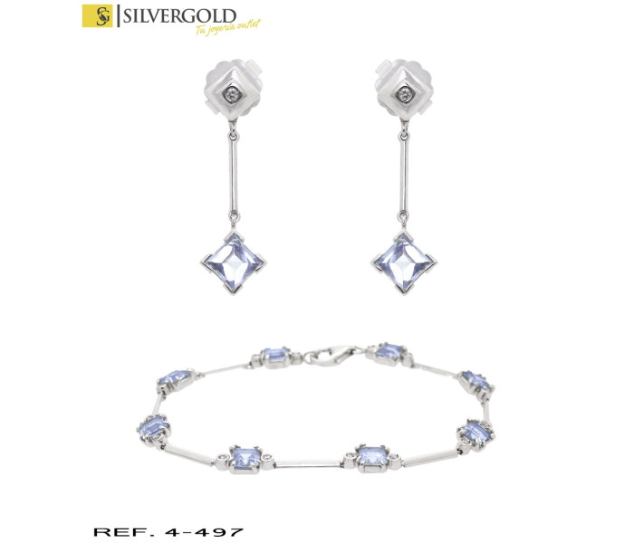 1-4-497-1-DIA-Conjunto oro blanco 18Kt. de pulsera y pendientes con diamante L 2920