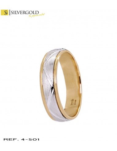 1-4-501-1-Alianza oro bicolor 18 Kt. con banda central estriada