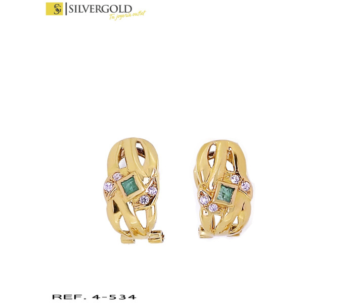 1-4-534-3-Pendientes oro 18Kt. calados con piedra tipo esmeralda y circonitas L 3106)