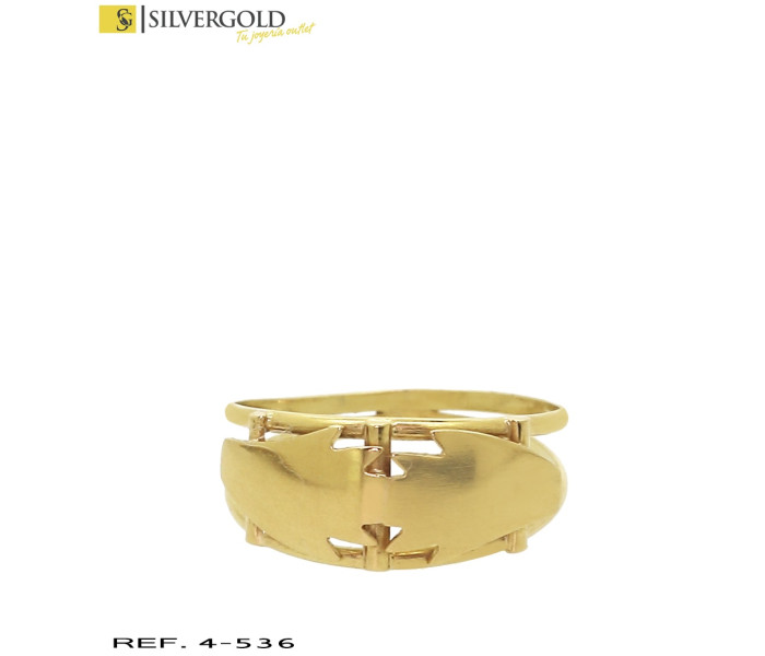 1-4-536-2-Anillo doble aro con aplique central en oro 18 Kt, talla 15 (1.75 L 3118)