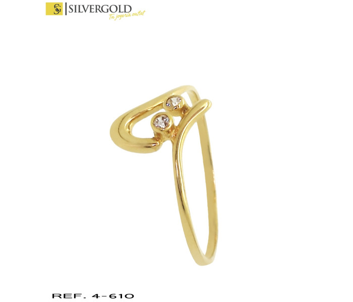 1-4-610-2-Anillo fino en oro 18 Kt con dos circonitas centrales sobre giro ,talla 16