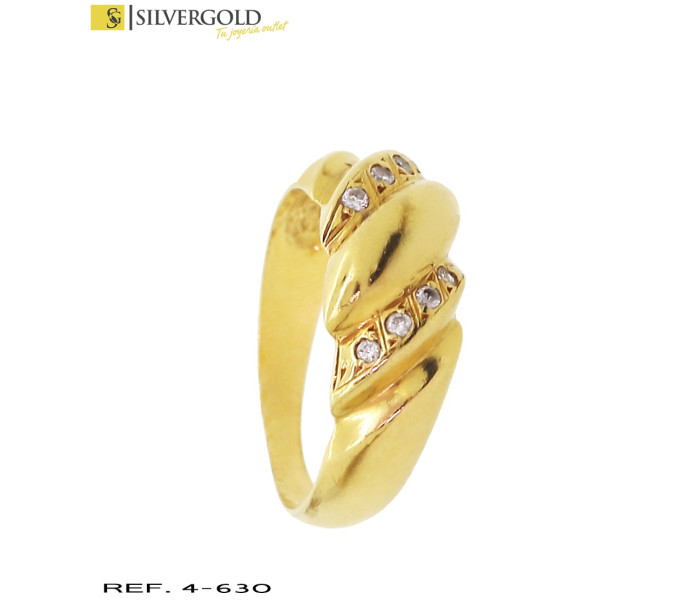 1-4-630-2-Anillo gallonado eno ro 18 Kt con chispitas, talla 17 (5.13 L 3431)