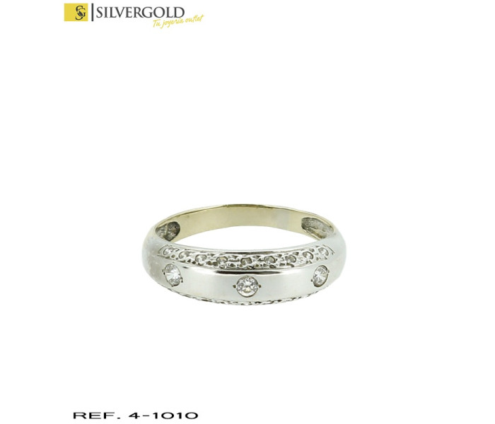 1-4-1010-1-Anillo en oro blanco zirconitas y labrados laterales. talla 15