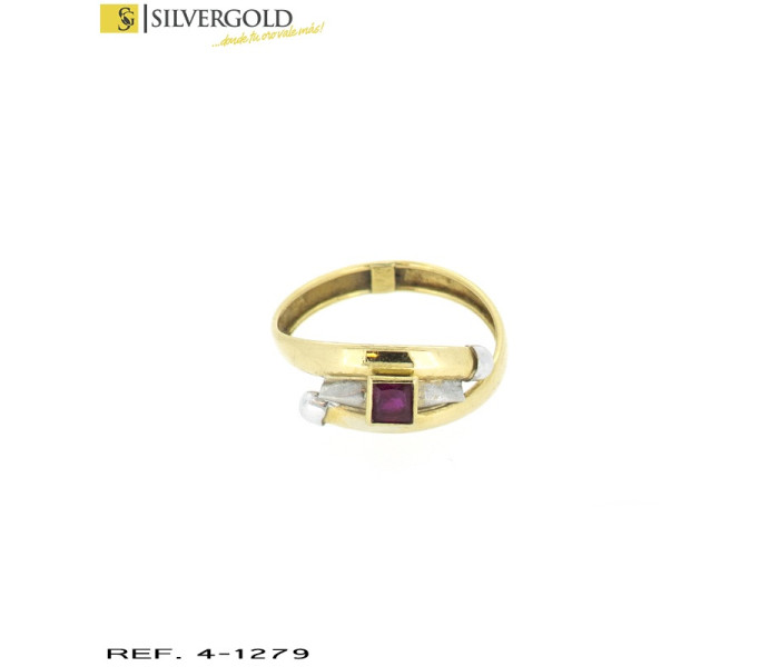 1-4-1279-1-Anillo estilo tú y yo con detalles en oro blanco y piedra tipo rubí central. Oro 18 Kt