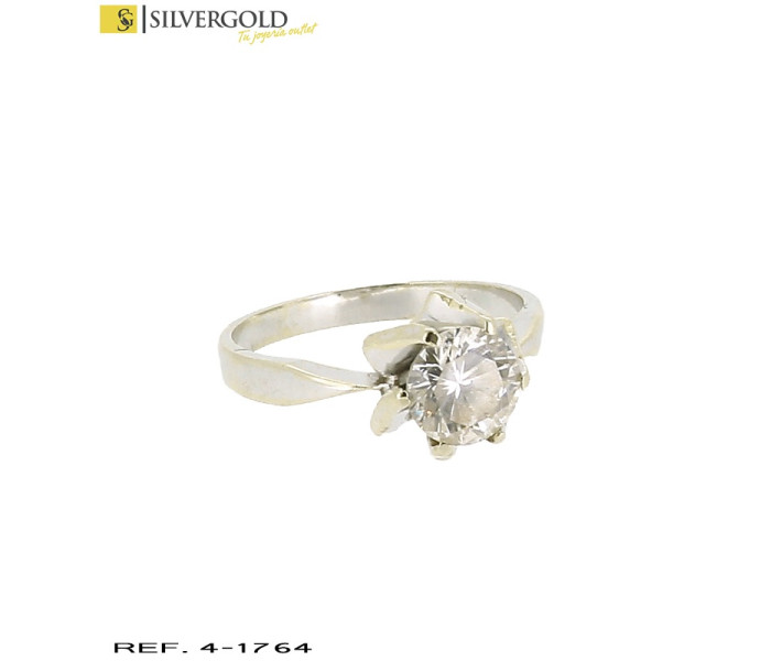 1-4-1764-1-Anillo tipo solitario en oro blanco con zirconita en talla brillante engarzada en altura. Talla 12