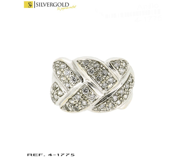 1-4-1775-1-anillo en oro blanco trenzado con zirconitas. Talla 15