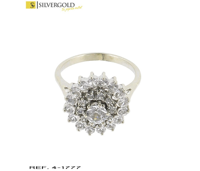 1-4-1777-1-anillo oro blanco con roseton de circonitas en altura. Talla 12