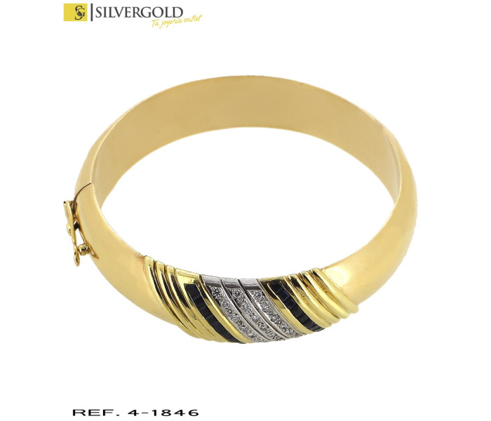 1-4-1846-1-DIA-BRAZALETE CON DETALLE GALLONADO Y PAVES DE BRILLANTES Y ZAFIROS.