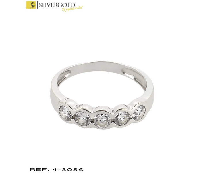 1-4-3086-1-AnilloT17 oro blanco estilo cinquillo con zirconitas en talla brillante
