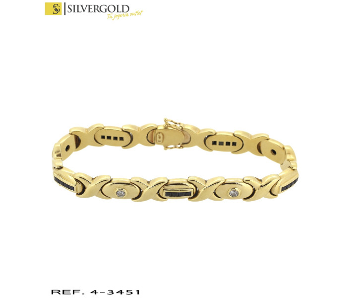 1-4-3451-1-D-Pulsera oro 18Kt. articulada con diamantes y piedras tipo zafiro