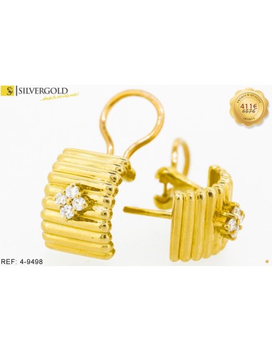 1-4-9498-1-Pendientes oro 18Kt. de media caña con detalle de 4 Diamantes. Oro 18 kt.