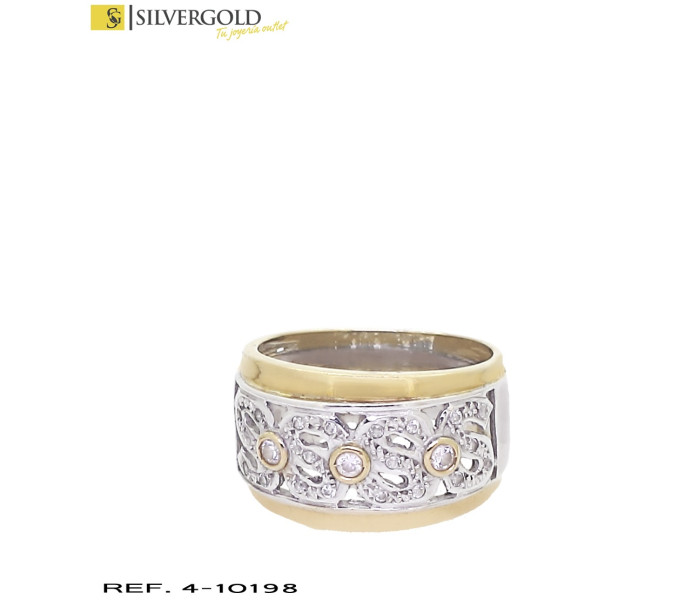 1-4-10198-1-Anillo oro bicolor oro 18Kt. calado con circonitas