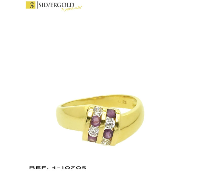1-4-10705-1-Anillo oro 18Kt. con piedras rosas alternadas con circonitas